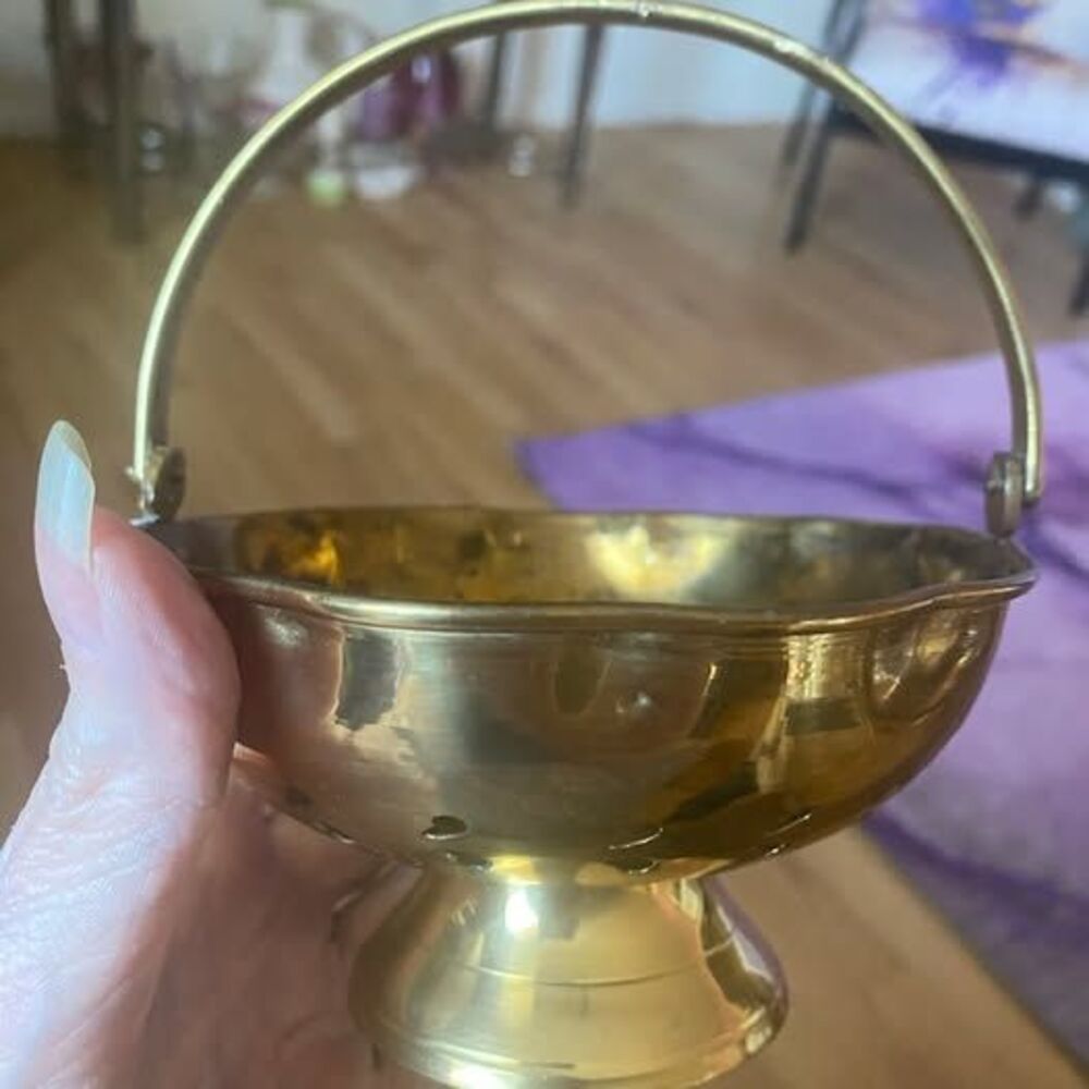 Small Brass Basket with Handle — Pierced Sides, Made in India